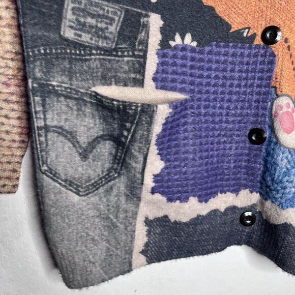 Yesno Cotton Wool Blend Happy Cat Cardigan Women’s Size XXL - Picture 4 of 10